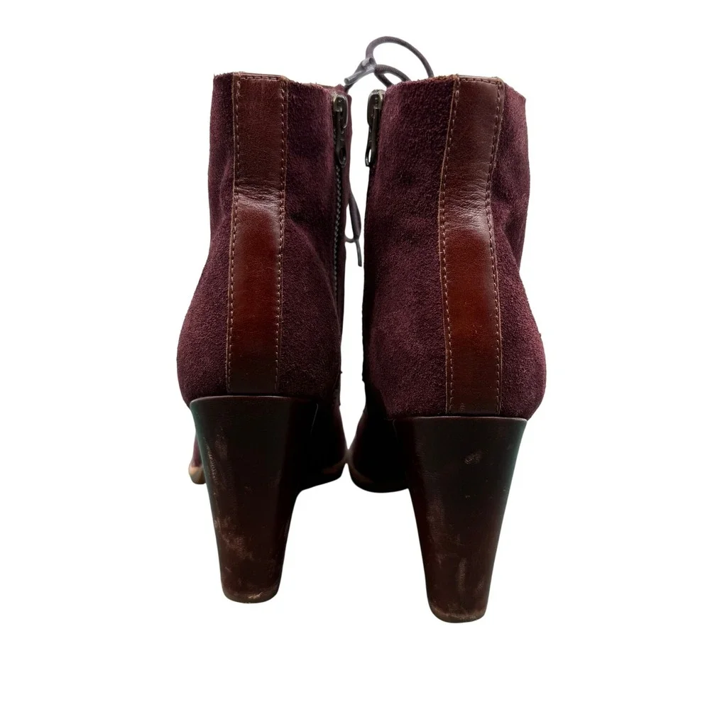 Kork-Ease Elfa‎ Lace Up Ankle Bootie Size 7.5 Maroon Suede Coastal Cowgirl